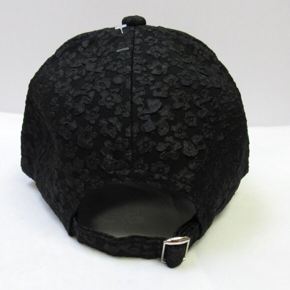 Sparkle Black Floral Lace Baseball Hat Cap Iridescent Rhinestone Studded - Picture 3 of 4